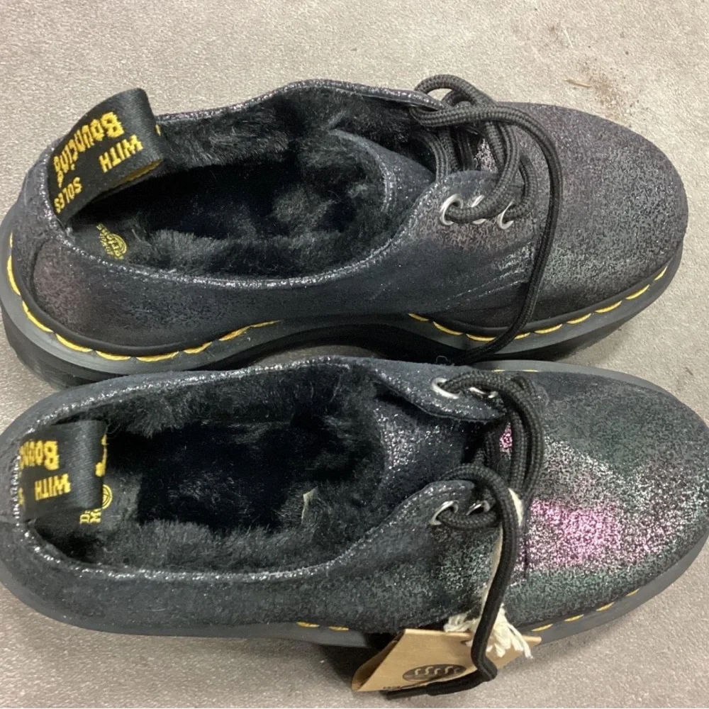 NWT Dr. Martens 1461 Quad Faux Fur Lined Metallic Platform Shoes Size 6